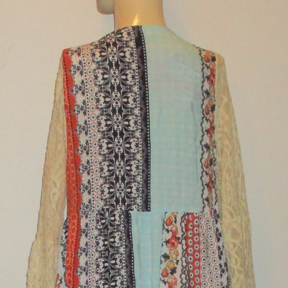 Patchwork Dress Lightweight Multicolor Off White Ivory Lace Sleeves S Hippee - Picture 9 of 12